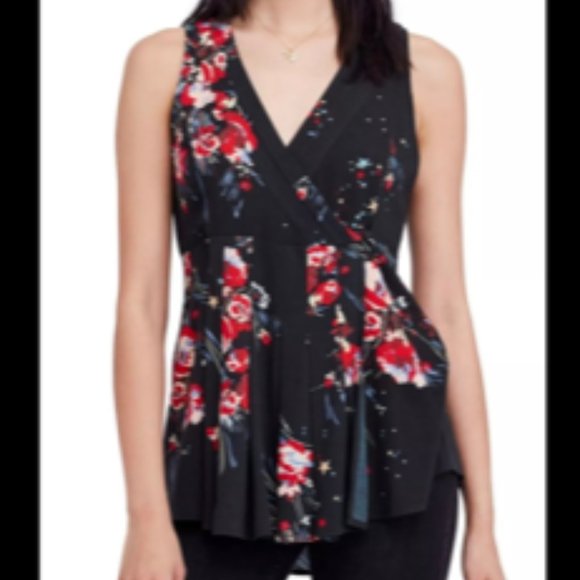 Free People Floral & Star Sleeveless Wrap Tunic Top NWT - Picture 2 of 7